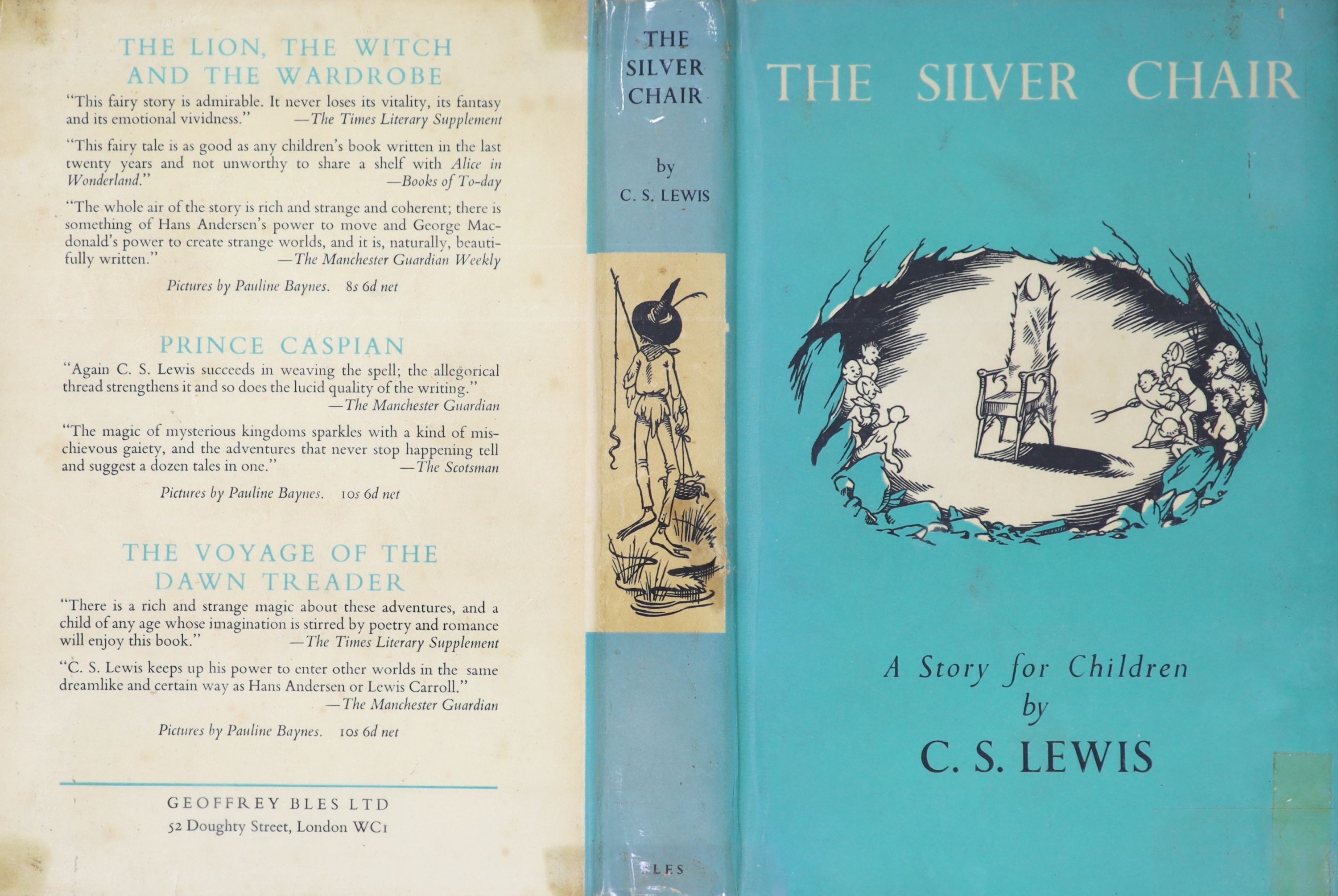 Lewis, Clive Staples - The Silver Chair, 1st edition, 8vo, illustrated by Pauline Baynes, original cloth, in an unclipped d/j, with hole and tear to front flap, Geoffrey Bles, London, 1953